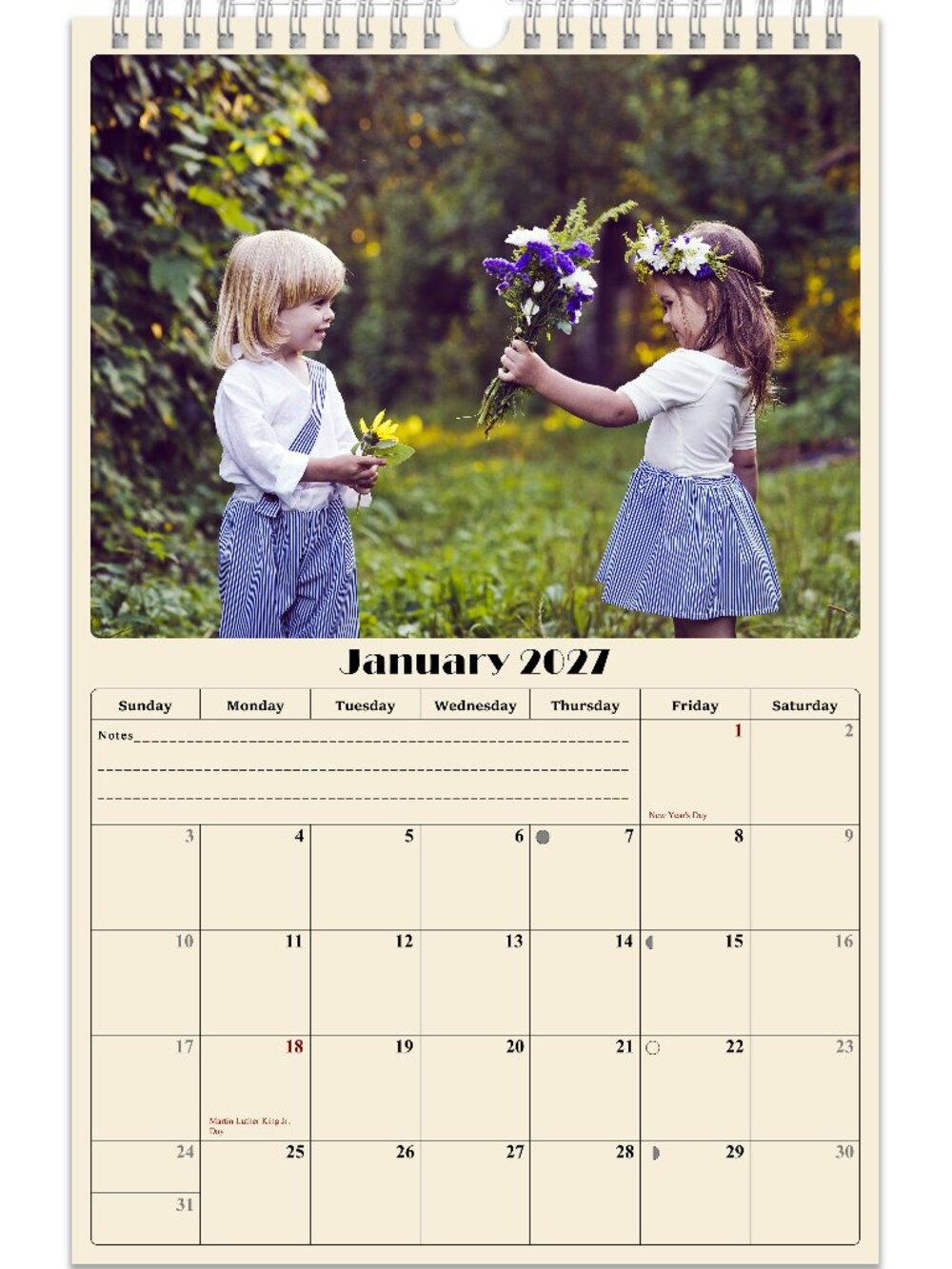 Personalized Custom 2027 Wall Calendar Spiral-bound - 12 Months 11'' x 17"